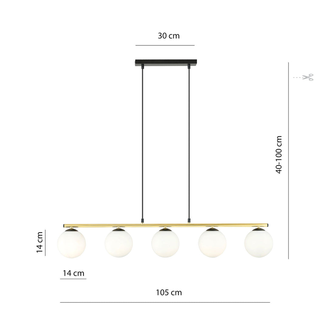 Allora takpendel 5-lys - Svart/Opal/Gullfarget-Takpendler-Emibig-Svart / Opal-1254/5-Lightup.no