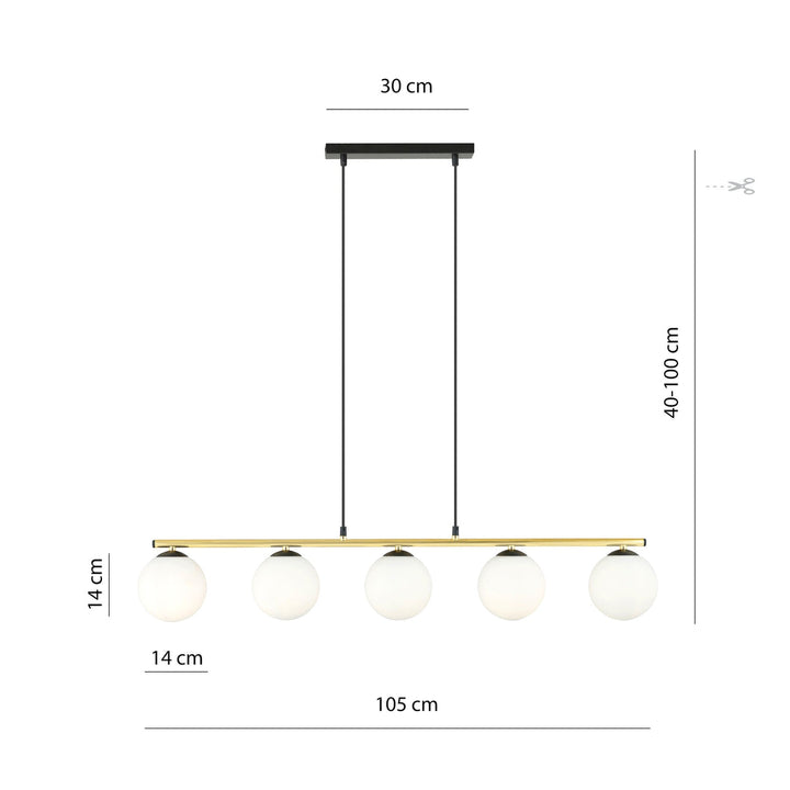 Allora takpendel 5-lys - Svart/Opal/Gullfarget-Takpendler-Emibig-Svart / Opal-1254/5-Lightup.no