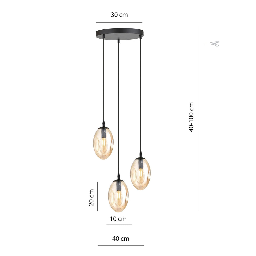 Astral rondell takpendel 3-lys - Svart/Amberfarget-Takpendler-Emibig-Svart / Amber-1267/3PREM-Lightup.no