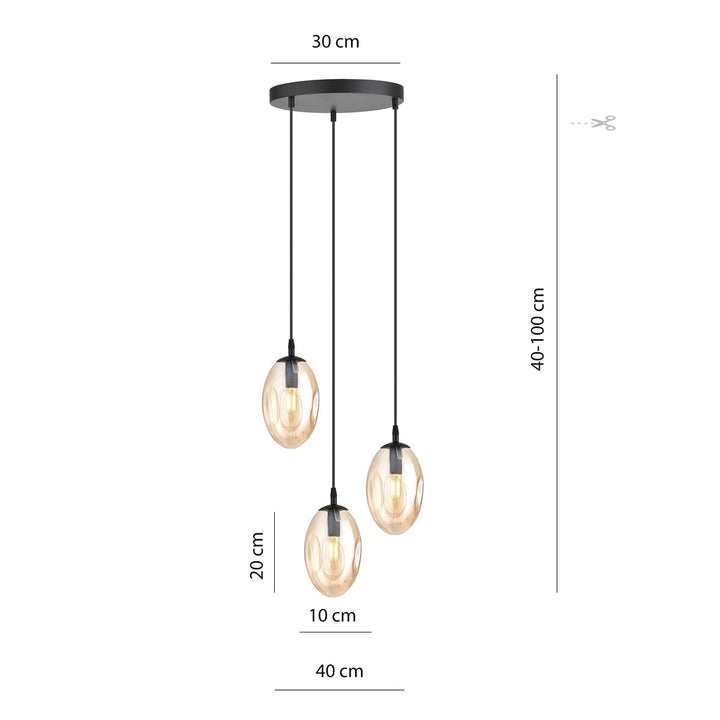 Astral rondell takpendel 3-lys - Svart/Amberfarget-Takpendler-Emibig-Svart / Amber-1267/3PREM-Lightup.no