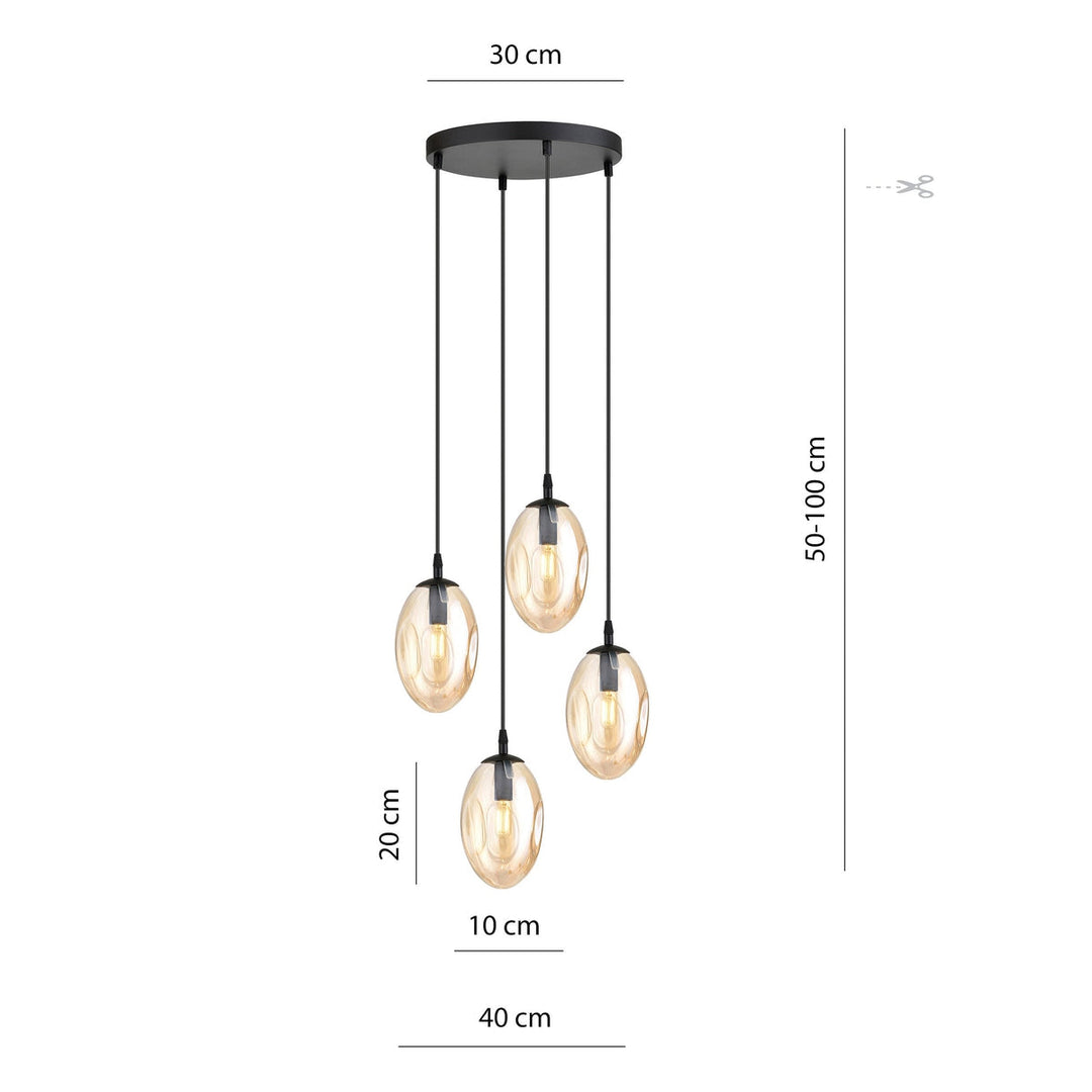 Astral rondell takpendel 4-lys - Svart/Amberfarget-Takpendler-Emibig-Svart / Amber-1267/4PREM-Lightup.no