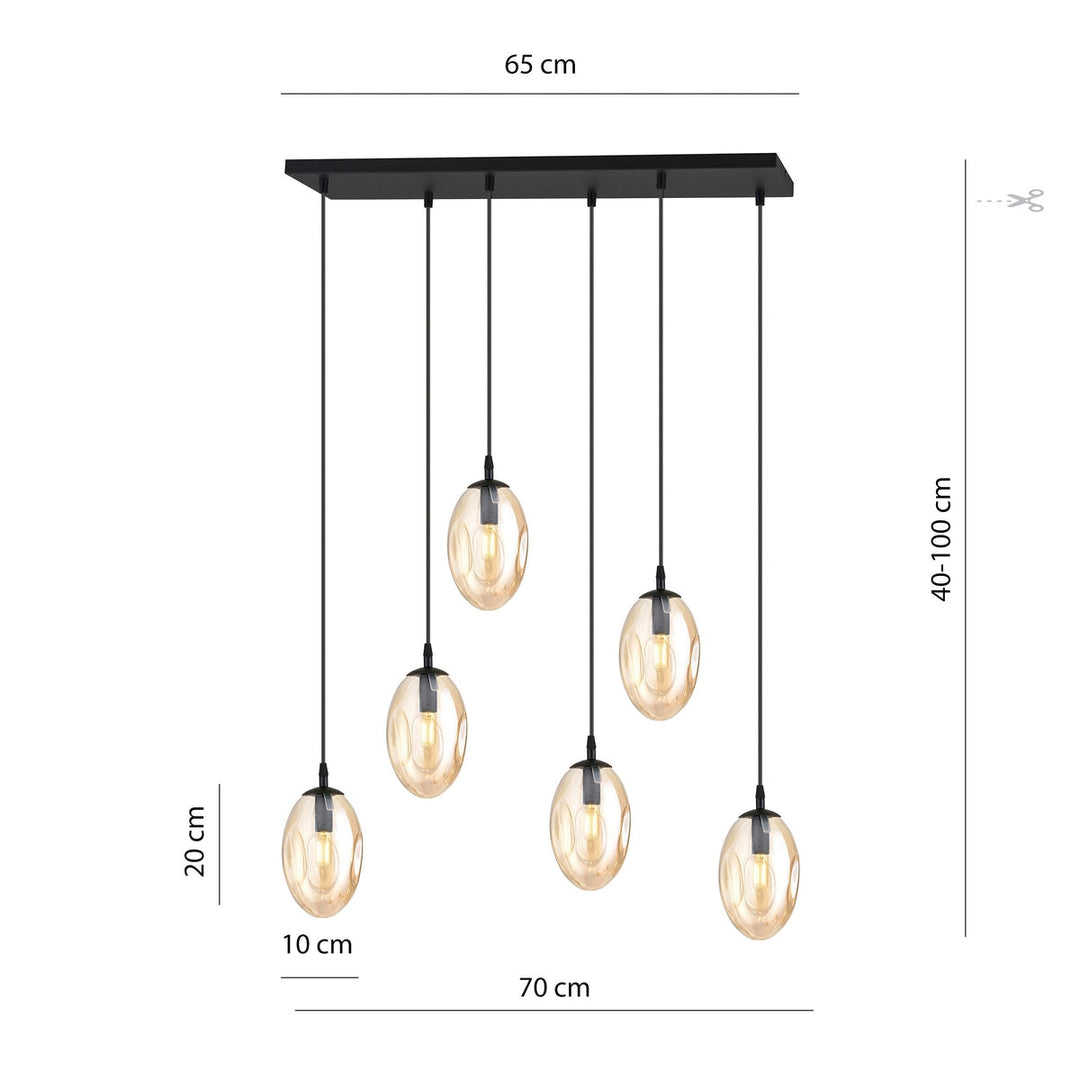 Astral takpendel 6-lys - Svart/Amberfarget-Takpendler-Emibig-Svart / Amber-1267/6-Lightup.no