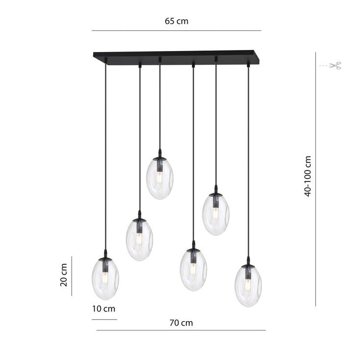 Astral takpendel 6-lys - Svart/Klar-Takpendler-Emibig-Svart / Klar-1265/6-Lightup.no