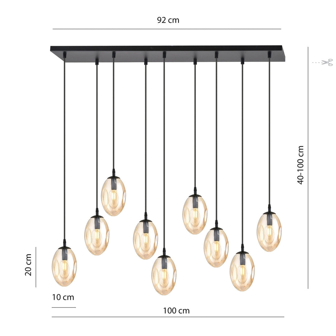 Astral takpendel 9-lys - Svart/Amberfarget-Takpendler-Emibig-Svart / Amber-1267/9-Lightup.no