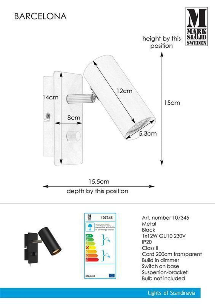 Barcelona vegglampe Svart - Svart-Vegglamper-Marksløjd-Svart-Mrk-107345-Lightup.no