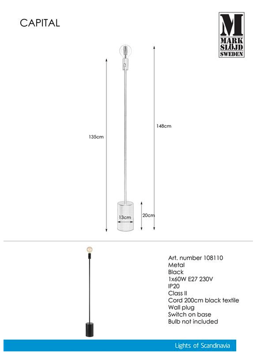 Capital gulvlampe Svart - Svart-Gulvlamper-Marksløjd-Svart-Mrk-108110-Lightup.no