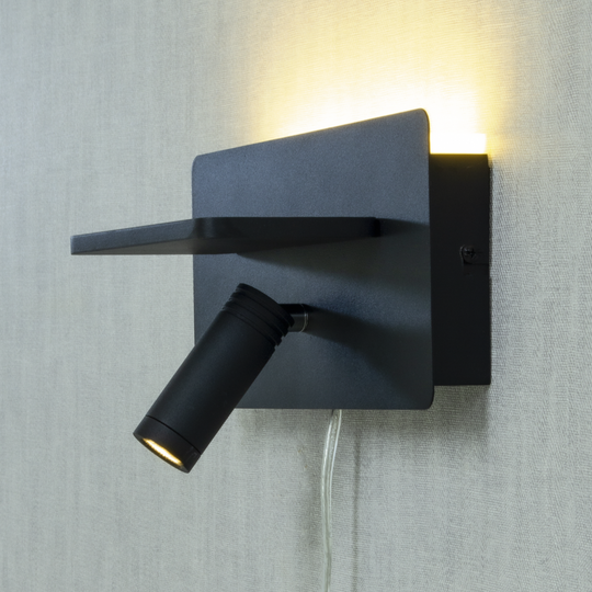 Cargador vegglampe med trådløs lader og USB - Svart-Vegglamper-Aneta Lighting-Svart-10208-15-Lightup.no