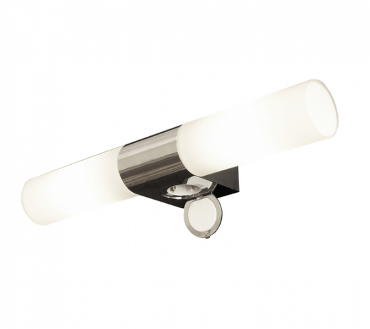 Cosenza dobbel baderomslampe med stikkontakt-Baderomsbelysning vegglamper-Aneta Lighting-Krom / Frostet-10432-20-Lightup.no