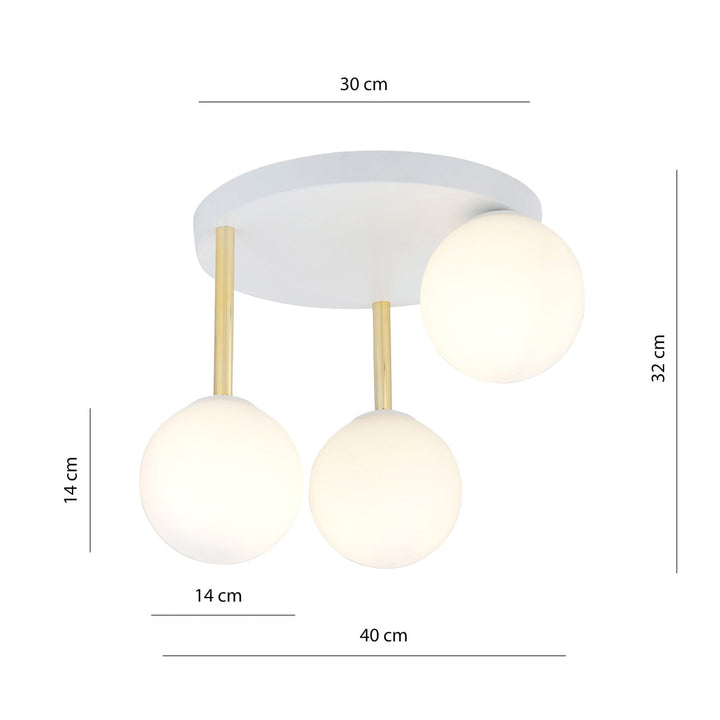 Dolce taklampe 3-lys - Hvit/Opal/Gullfarget-Taklamper-Emibig-Hvit / Opal / Gull-1261/3-Lightup.no