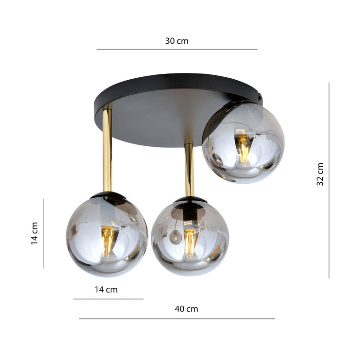 Dolce taklampe 3-lys - Svart/Gull/Røykfarget-Taklamper-Emibig-Svart / Gull / Røyk-1259/3-Lightup.no