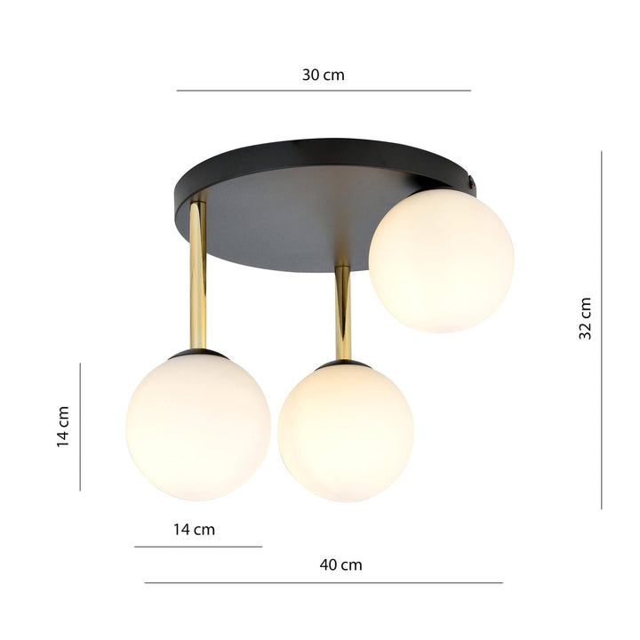 Dolce taklampe 3-lys - Svart/Opal/Gullfarget-Taklamper-Emibig-Svart / Opal-1260/3-Lightup.no