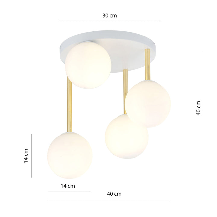 Dolce taklampe 4-lys - Hvit/Opal/Gullfarget-Taklamper-Emibig-Hvit / Opal / Gull-1261/4-Lightup.no