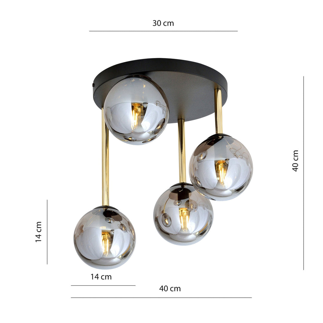 Dolce taklampe 4-lys - Svart/Gull/Røykfarget-Taklamper-Emibig-Svart / Gull / Røyk-1259/4-Lightup.no