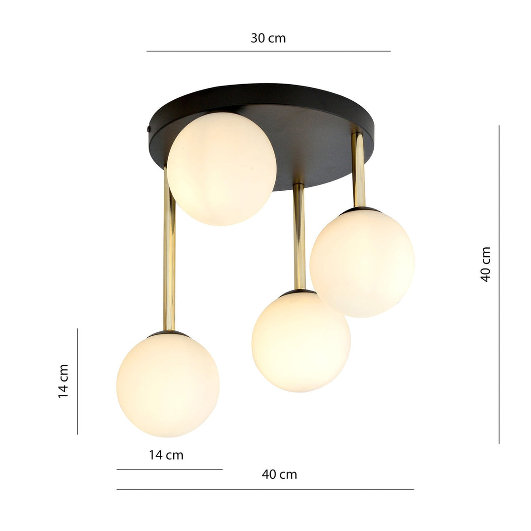 Dolce taklampe 4-lys - Svart/Opal/Gullfarget-Taklamper-Emibig-Svart / Opal-1260/4-Lightup.no