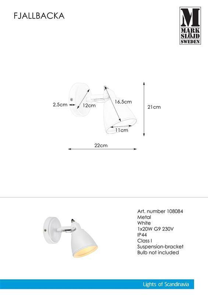 Fjellbacka vegglampe IP44 - Hvit - Hvit-Baderomsbelysning vegglamper-Marksløjd-Hvit-Mrk-108084-Lightup.no