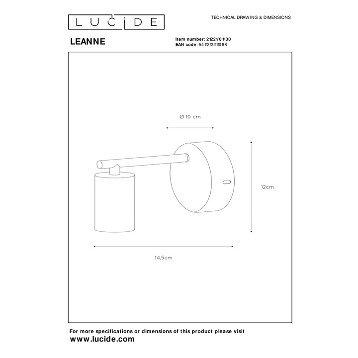 Leanne vegglampe u/ledning - Svart-Vegglamper-Lucide-Svart-LC21221/01/30-Lightup.no