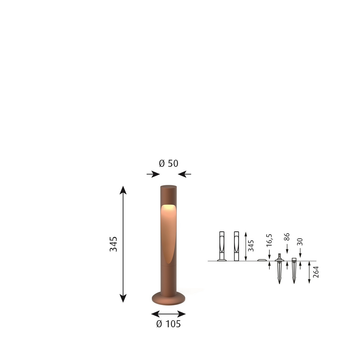 Louis Poulsen Flindt Garden jordspyd u/adapter kort-Utebelysning pullert-Louis Poulsen-Corten-2700 Kelvin-LP__5747402542-Lightup.no