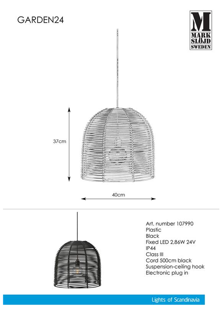 Pendel Svart 40 - Garden 24 - Svart-Utebelysning Garden 24-Marksløjd-Svart-Mrk-107990-Lightup.no