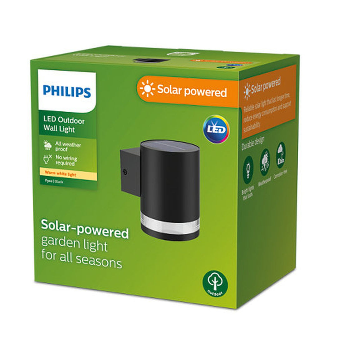 Philips Fyve vegglampe 1,5W 2700 Kelvin IP44 solcelledrevet med dag/natt sensor-Utebelysning vegg opp og ned-Philips-Svart-929003364701-Lightup.no