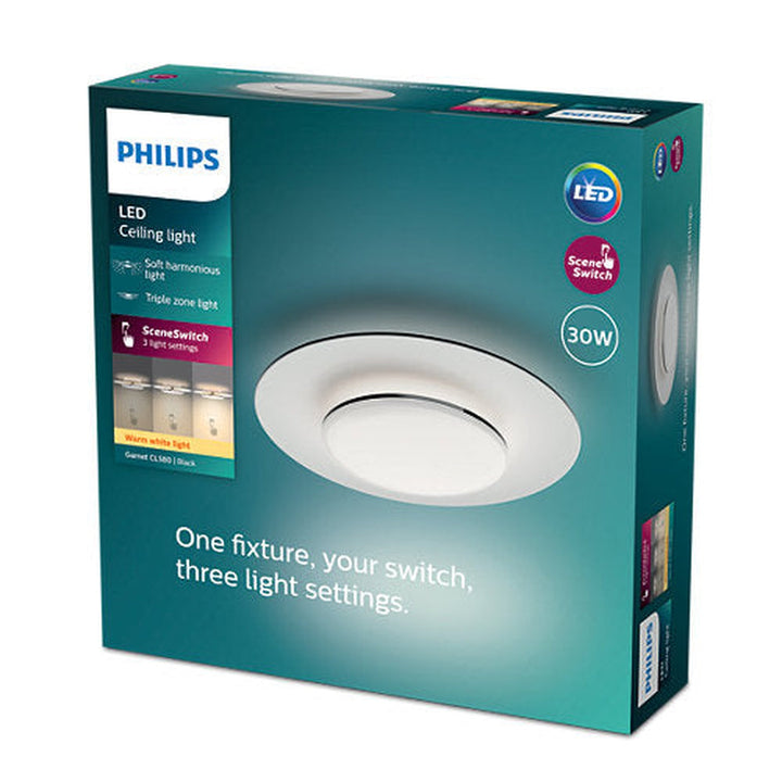 Philips Garnet CL580 taklampe 40 cm 30W 2700K SceneSwitch-Taklamper-Philips-Hvit / Svart-929003315801-Lightup.no