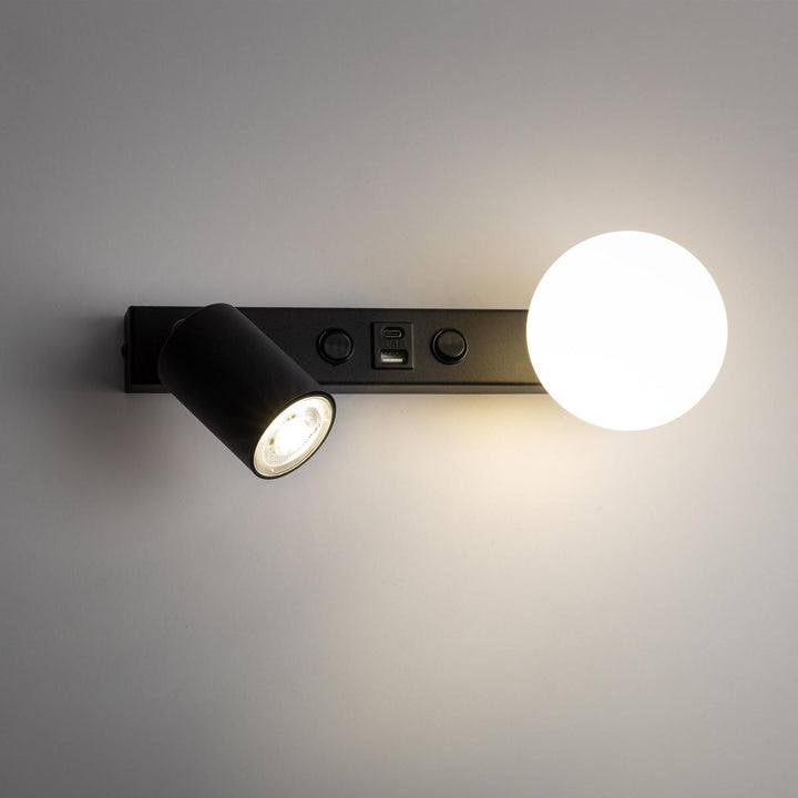 Vox vegglampe med USB-Vegglamper-TK Lighting-Svart-TK-10152-Lightup.no