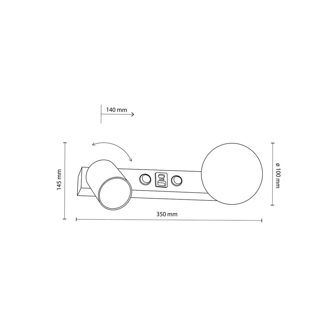 Vox vegglampe med USB-Vegglamper-TK Lighting-Svart-TK-10152-Lightup.no