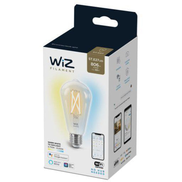 WiZ E27 Lyspære filament A64 6,7W Wifi - Justerbar fargetemperatur 2700-6500 Kelvin v1-Smartpærer E27-WiZ-929002417701-Lightup.no