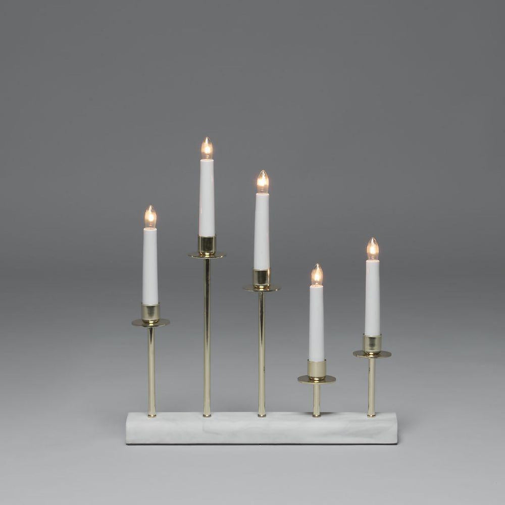 Adventsstake 5 armet - marmor/messing-Julebelysning adventsstake-Konstsmide-Messing-3524-800TR-Lightup.no