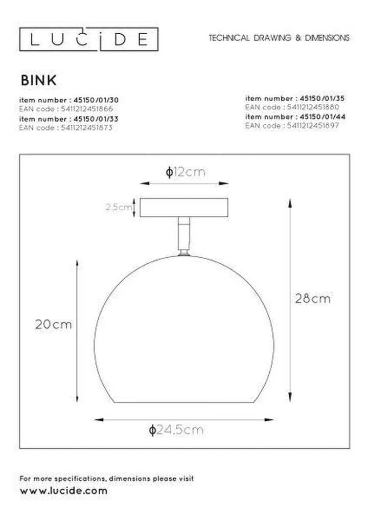 Bink taklampe 25 cm - Blå-Taklamper-Lucide-Blå-LC45150/01/35-Lightup.no