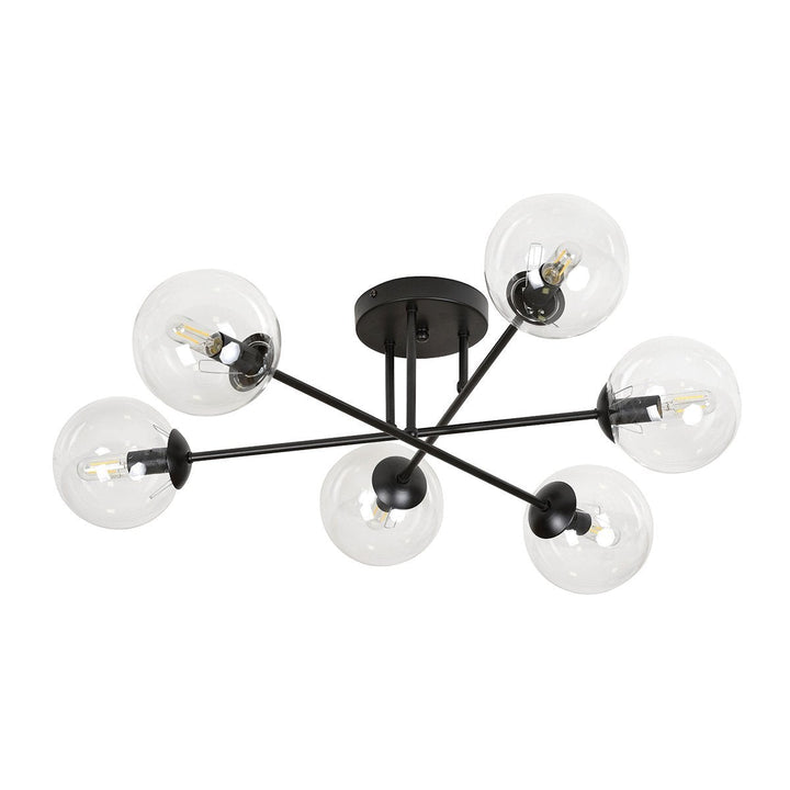 Brendi rund taklampe 6 lys - Svart/Klart glass-Taklamper-Emibig-Svart / Klartglass-831/6B-Lightup.no