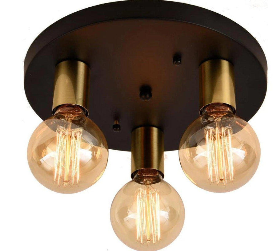 Catania rund taklampe 3-lys - Svart farge med patinert messing detaljer-Taklamper-Scanlight-Svart / Messing-169266-Lightup.no