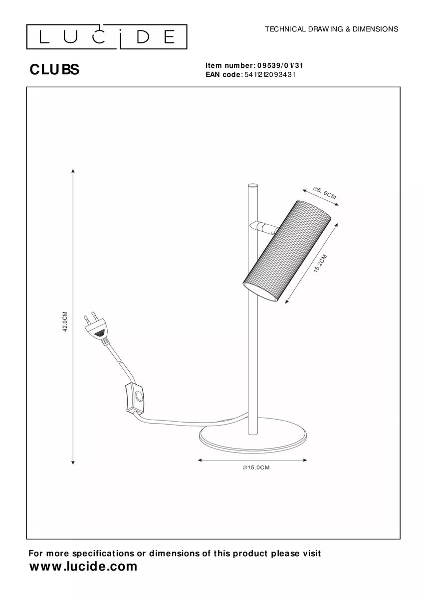 Clubs bordlampe - Hvit-Bordlamper-Lucide-Hvit-LC09539/01/31-Lightup.no