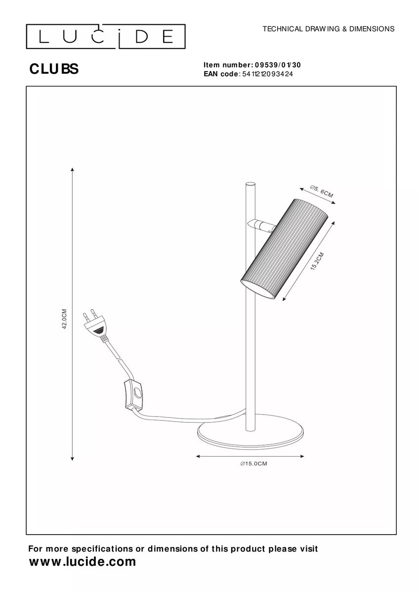 Clubs bordlampe - Svart-Bordlamper-Lucide-Svart-LC09539/01/30-Lightup.no