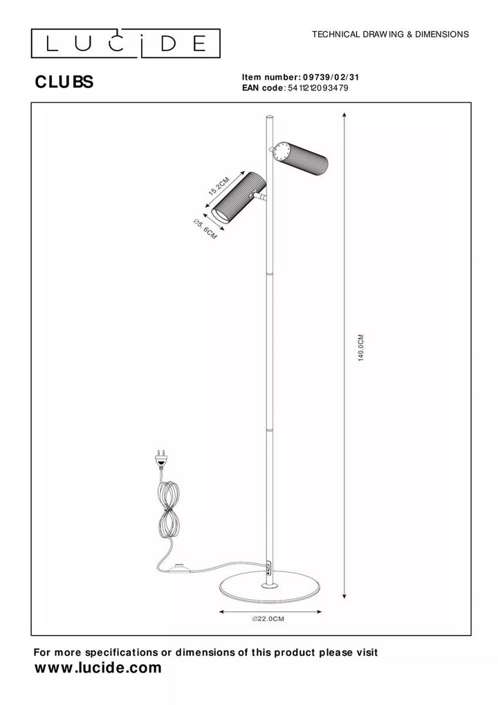 Clubs gulvlampe 2-lys - Svart-Gulvlamper-Lucide-Svart-LC09739/02/30-Lightup.no