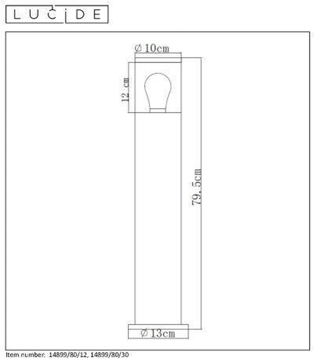 Fedor pullert utendørs 79 cm IP44 E27 - Svart-Utebelysning pullert-Lucide-Svart-lc14899/80/30-Lightup.no