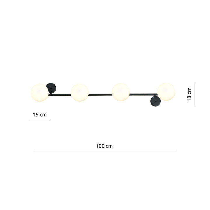 Gia vegglampe 4-lys - Svart/Opal hvit-Vegglamper-Emibig-Svart / Opal-1208/4-Lightup.no
