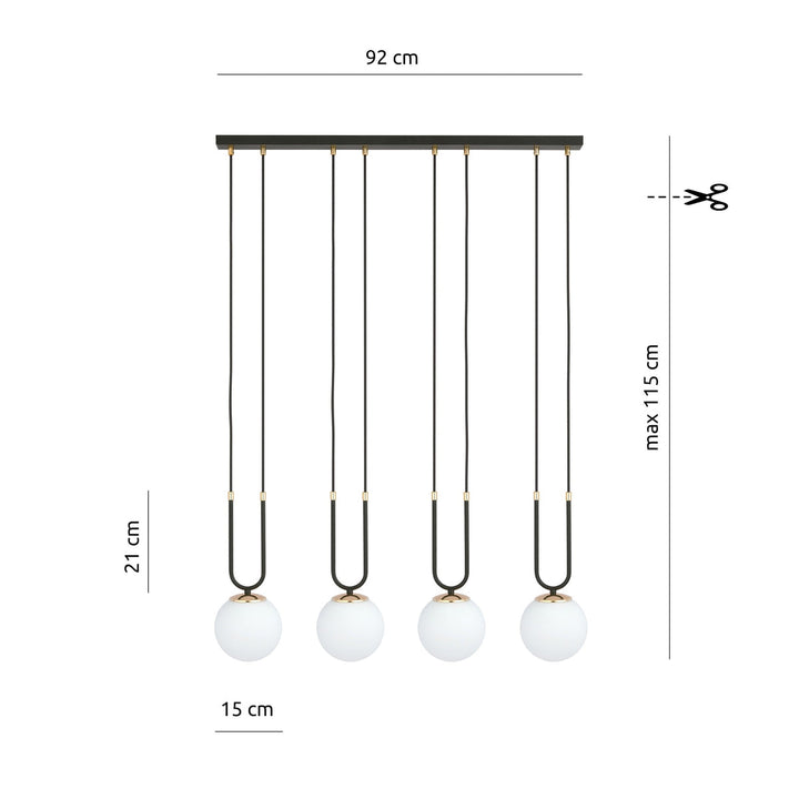 Glam takpendel 4 lys - Svart/Opal-Takpendler-Emibig-Svart / Opal-1112/4-Lightup.no