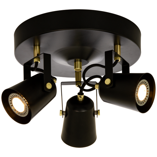 Metz taklampe rund 3 spotter - Svart/Messing-Taklamper-Aneta Lighting-Svart / Messing-76100-15-Lightup.no