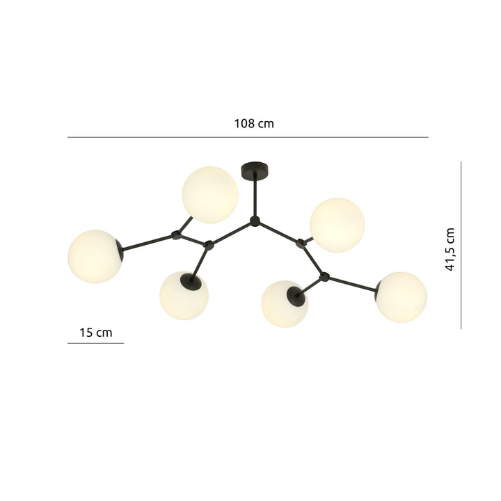 Space taklampe 6 lys - Svart/Opal-Taklamper-Emibig-Svart / Opal-1133/6-Lightup.no